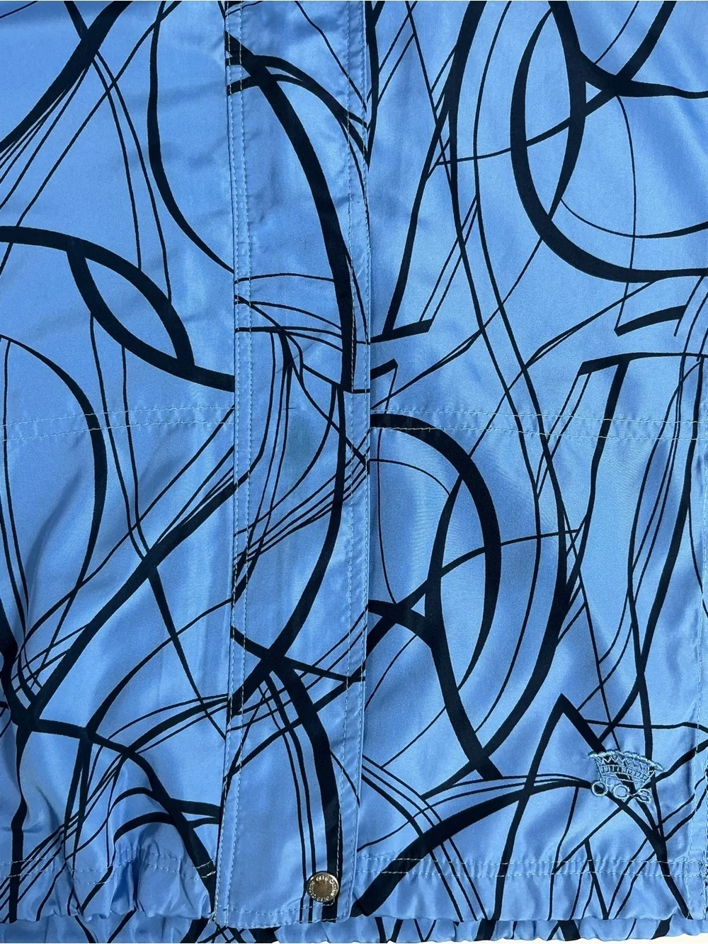 Oleg Cassini Blue Hooded Bomber with Black Abstract Lines